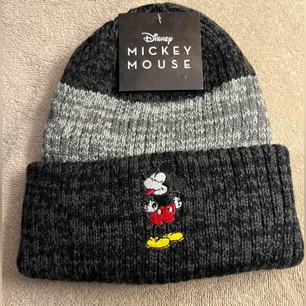 Unisex-Adult Disney Mickey Mouse Cuffed Beanie Hat - Black/Grey